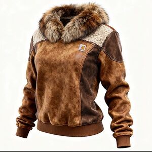 Carhartt Women's Tan Bomber Jacket with Faux Fur Collar